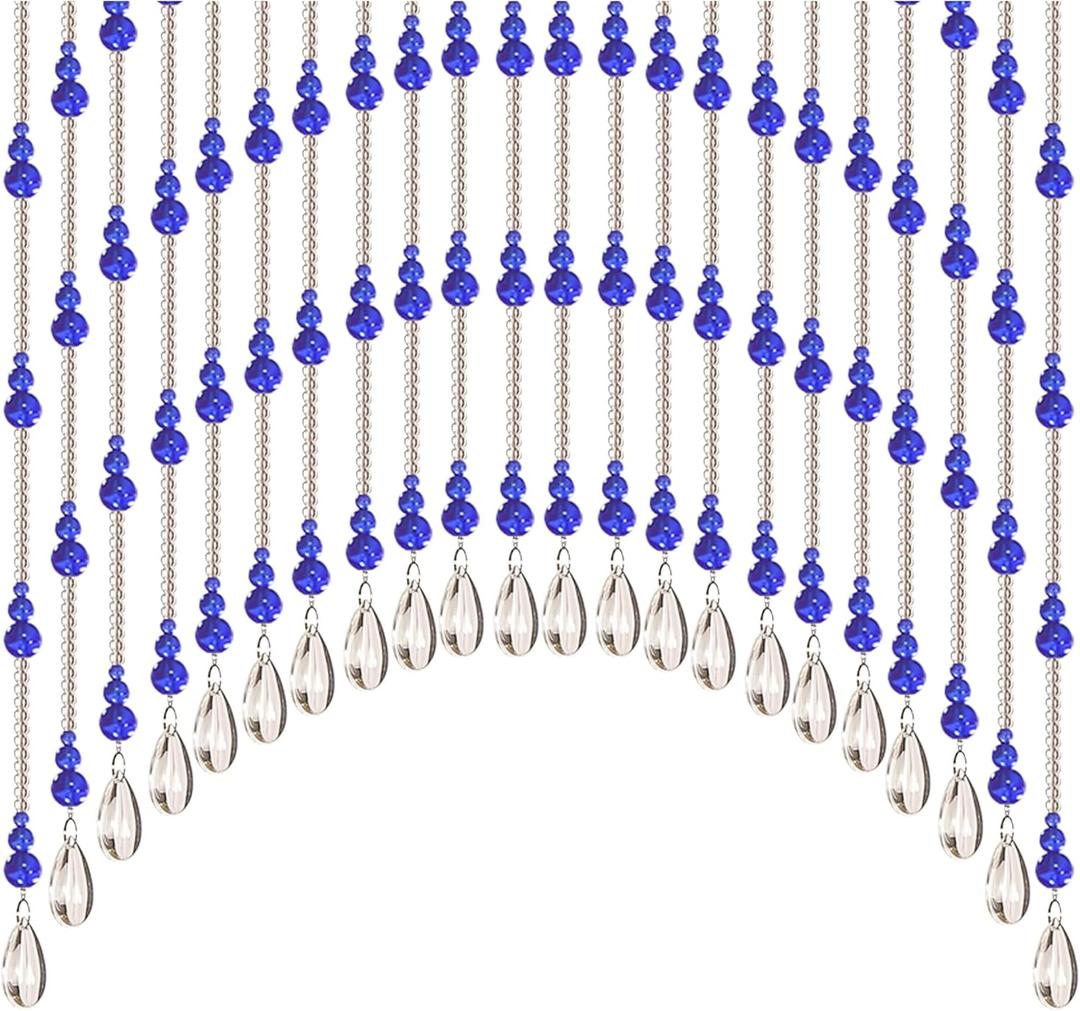 Assembled Crystal Beaded Door Curtain, String Beads Curtains for Doorways Hippie Window Closet Door Way Bead Hangings Curtain (Blue, 25 Strings)