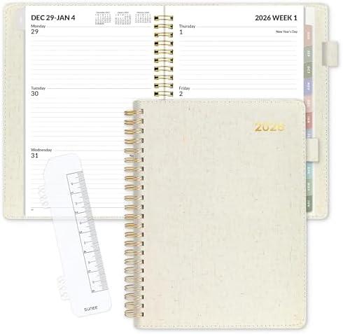 SUNEE 2026 Weekly & Monthly Planner 6.4"x8.5"- 12 Month (January 2026 - December 2026), Vegan Leather Cover, Pocket, Bookmark, Notes, Monthly Tab, Beige