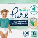 Pampers Pure Baby Diapers, Size 6 (35+ lbs), 108, Up to 100% Leakproof, Premium Hypoallergenic Soft Diapers