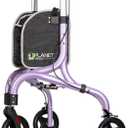 Planetwalk Premium 3 Wheel Rollator Walker for Seniors - Ultra Lightweight Foldable Walker for Elderly, Aluminum Three Wheel Mobility Aid, Brilliant Purple
