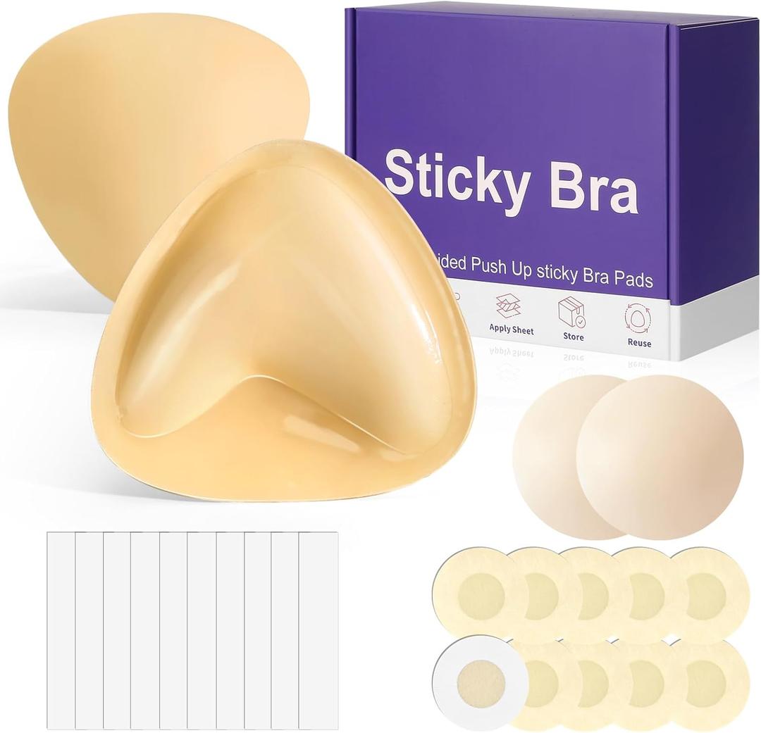 Sticky Bra Push Up Bra for Large Breasts - Double Sided Adhesive Bra, Waterproof for Swimwear (1 Pack, Nude)