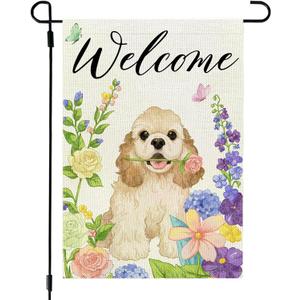 4 x Spring Summer Dog Flowers Garden Flag 12x18 Double Sided Flower Seasonal Sign Small Farmhouse Yard Outdoor Decoration