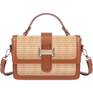 Straw Crossbody Bags for Women, Vegan Leather Summer Handbag Small Trendy Beach Purse