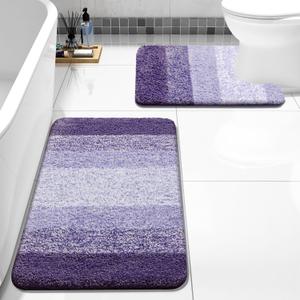 Arotive Bathroom Rugs Sets 2 Piece, Soft Absorbent Microfiber Bath Mats and U-Shaped Contour Toilet Rug, Non-Slip Machine Washable Dry Bath Mats for Bathroom, 30x20 and 24x20, Dark Purple