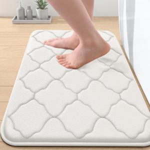 OLANLY Memory Foam Bath Mat Rug 24x16, Ultra Soft and Absorbent Bathroom Rugs, Non-Slip, Comfortable, Machine Washable Bath Carpet for Bathroom Floor, Tub, Shower and Home Decor Accessories, Cream