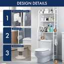 3-Tier Over the Toilet Storage Shelf with Adjustable Foot Pads, Anti-Tilt Metal Bathroom Organizer with Paper Holder & 4 Hooks, No Drill Space Saving Toilet Rack, Black