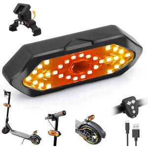 RUISHIKA E Scooter Turn Signal, Scooter Bike Turn Signal/ Blinker/ Tail Light with USB Remote Control Adjustable Base Compatible with XIAOMI M365/ Pro2/ 1S Ninebot Max G30/ G30D/ Segway Scooter Accessories