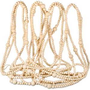 Christmas Wood Bead Garland 49.2 ft Natural Color Wooden Beaded Garland Rustic Christmas Vintage Decorations Boho Country Farmhouse Ornaments or Winter Holiday Indoor Home Xmas Tree Decor