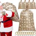 Yexiya 10PCS 56" Jumbo Christmas Gift Bags Large Christmas Plastic Drawstring Extra Large Gift Bags Snowflake Gold Gift Bag with Ribbon Cords for Christmas Decoration, Engagement Parties
