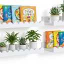 LinTimes Floating Shelve, Set of 4 Wall Display Shelf White Shelves - Natural Wood Floating Shelves for Kids Room, Nursery Book Shelve for Toddles, Wall Organizer with 7.94 Lbs Capacity