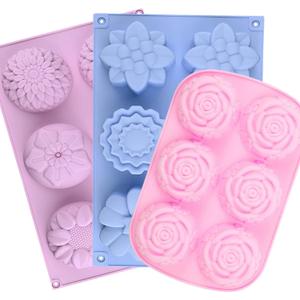 Soap Molds Silicone Shapes-3PCS 6 Cavities Flower Soap Mold,Silicone Molds for Soap Bath Bombs Shower Steamer Lotion Bars