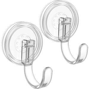 Clear Wreath Hanger, 22 LB Strong Suction Cup Wreath Hooks, Wreath Door Hanger Fall Halloween Christmas Decorations, Welcome Sign for Front Door Indoor Outdoor, Removable Holder Window Glass, 2 Pack