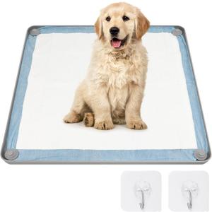 Silicone Dog Pee Pad Holder 24 x 24, No-Spill Raised Edge Potty Tray for Puppies, Puppy Pee pad Holder, Leak-Proof Non-Slip Training Pad Holder with High Sides, Easy-Clean Waterproof Mat with 2 Hooks