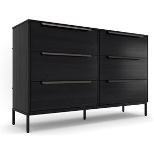 tinge Lira Premium 6-Drawer Fabric Dresser - Engineered Wood Frame, Reinforced Sag-Resistant Drawers, Elegant Metal Handles, Luxury Home Storage Solution (Black), 11.8"D x 46.2"W x 28.8"H