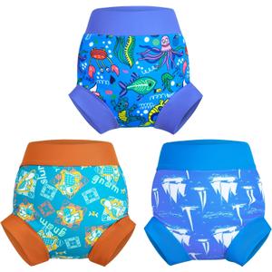 MOEMOE Baby Reusable Swim Diaper 3Pcs Waterproof Swim Pants Baby Swim Diaper for Boys and Girls Swimming Lesson, (4T, Blue)