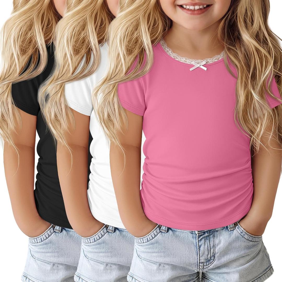 Halfchet 3 Pack Toddler Girls Short Sleeve T Shirts | Short Sleeve, Crewneck, Summer Casual Tees, Soft Fabric, Breathable, Stretchy, Comfort Fit, Kids Daily Tops, Available 18M-5T