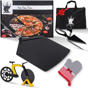 SKR - Stainless Steel Pizza Peel 13 * 16 Inch, Bicycle Cutter, Multifunctional Scissor with Shovel, Heat Resistance Oven Glove, and Free Storage Bag
