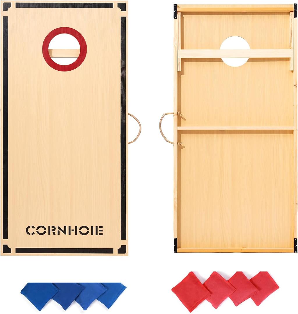 Cornhole Boards Set Regulation Size - 4'x2' Premium Solid Wood Corn Hole Toss Game with 8 Bean Bags