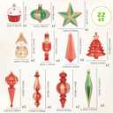 22Pcs Christmas Tree Ornaments Set, Hand Painted Nutcracker Snowman Cupcake Baubles, Shatterproof Plastic Christmas Decorations for Tree, Holiday Hanging Decor (Red &Green)