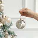 54ct Champagne Gold Christmas Ball Ornaments, Assorted Shatterproof Christmas Decorations Bulk Elegant Hanging Bulbs Ornaments with Artificial Christmas Flowers for Xmas Tree Holiday Party Decor
