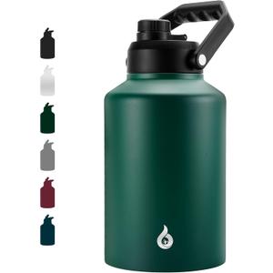 BJPKPK One Gallon(128 oz) Insulated Water Bottle, Dishwasher Safe Stainless Steel Jug, BPA Free Jug with Ergonomic Handle & Anti-slip Bottom, Large Water Bottle, Army Green