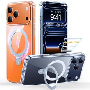 TORRAS Ostand Magnetic for iPhone 17 Pro Case Clear, Fit for MagSafe, 3X Military Drop Protection, Camera Control, Slim Phone Case for iPhone 17 Pro with Kickstand, Anti Yellowing Cover 6.3", Clear