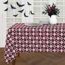 Halloween Tablecloth 60102 Inch Rectangular, Black/Pink Checkered Cute Pumpkin Ghost Skull Spider Web Table Cover Party Ginham Decorations for Rectangle Tables
