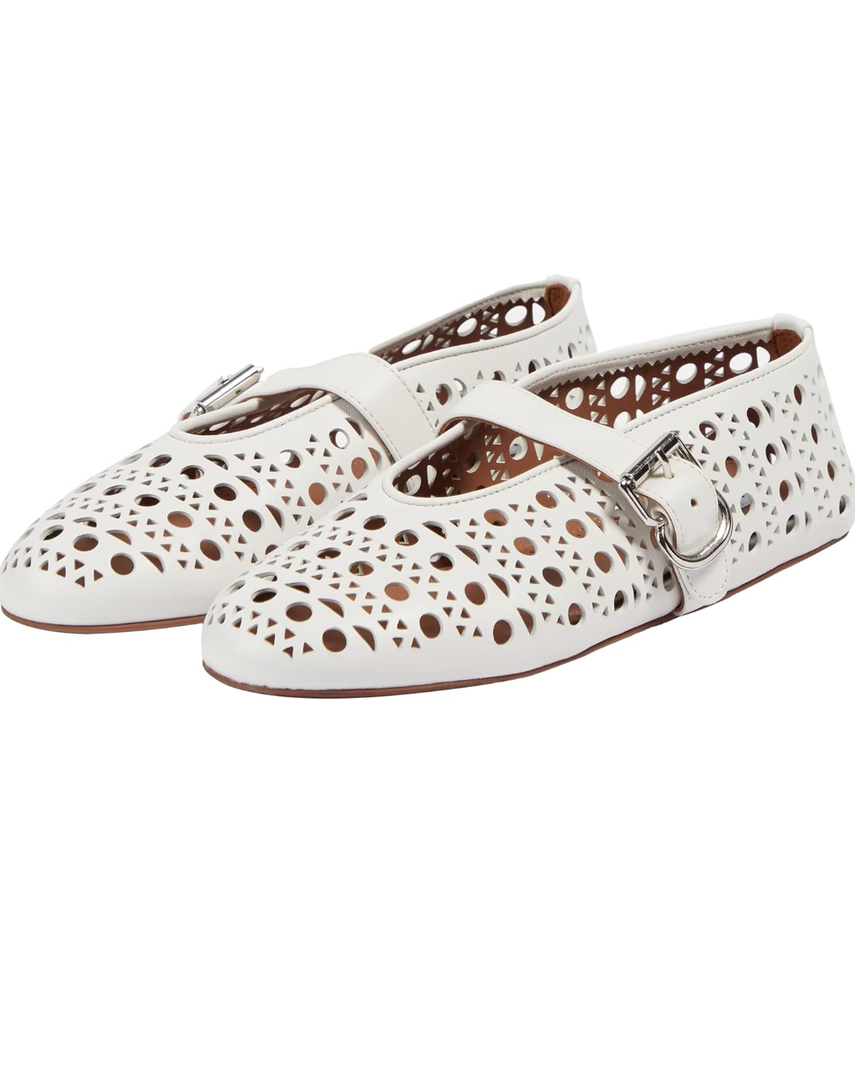 Beauty Cry Women's Mesh Ballet Flats Mary Jane Buckle Strap Perforated Ballerina Flat Shoes 9.5 White