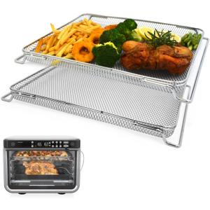 2 x 2PCS Air Fryer Oven Basket, Replacement Stainless Steel Baking Trays for Ninja Foodi DT201 DT251 10-in-1 Smart XL Air Fryer Oven, Mesh Dehydrating Basket Accessories