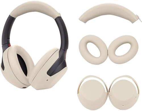 Adhiper 3Sets Silicone Sweat Case Cover for Sony WH-1000XM4 WH-1000XM3 Headphones, Silicone XM4 Earpad Cover/Ear Covers/Headband Cover Protector, Sweat Proof Soft Headphone Accessories (Off White)