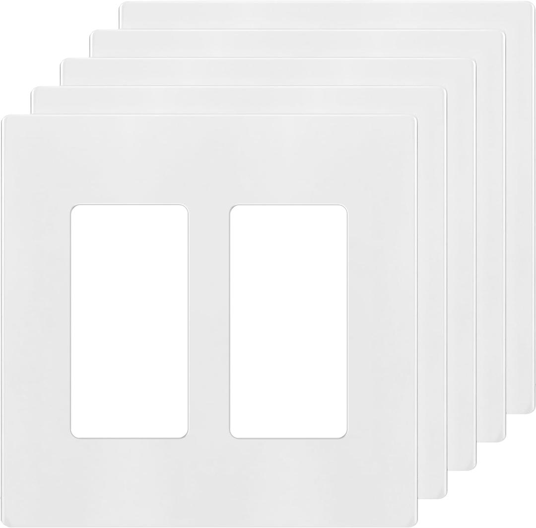 ENERLITES Screwless Decorator Wall Plates Child Safe Outlet Covers, Size 2-Gang 4.68" H x 4.73 L, Unbreakable Polycarbonate Thermoplastic, SI8832-W-5PCS, Glossy, White (5 Pack)
