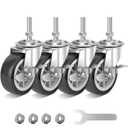 3 Inch Heavy Duty Stem Casters Swivel Wheels with Brake - 3/8" -16 x 1-1/2" (Stem Diameter 3/8", Stem Length 1-1/2"),Set of 4 with Locking Threaded Stem Caster Wheels - Load 600lbs (Grey)