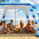 Beach Cabana with 6-Corner, 8'8' UPF50+ Beach Canopy, Adjustable Height Beach Tent Sun Shelter, Cool Cabana Beach Tent with Removable Side Wall, Beach Shade for Garden, Camping (Blue White Stripes)