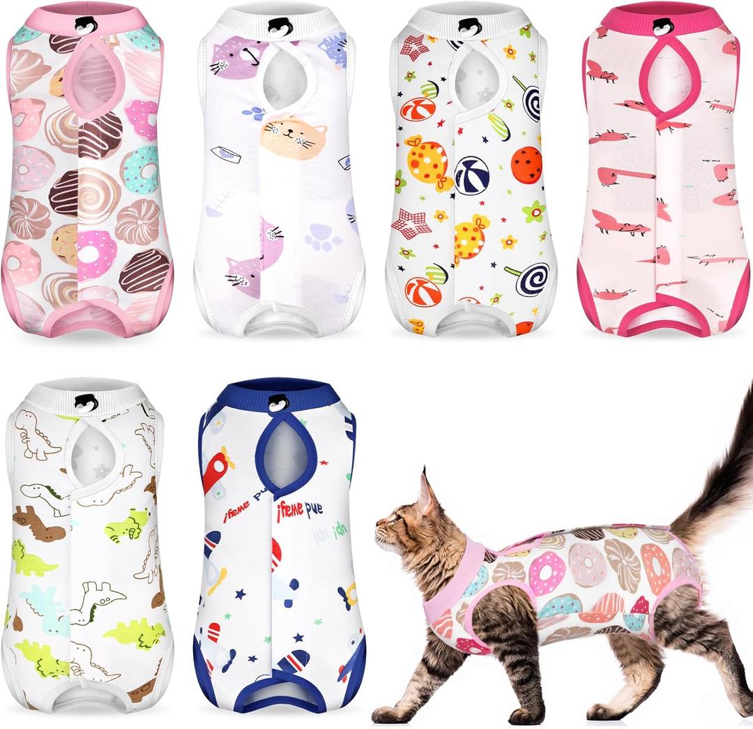 Kacctyen 6 Set Cat Recovery Suit After Surgery Female and Male Cat Kitten Surgery Suit E Collar Alternative Pajama Kitty Clothes for Spay Abdominal Skin Anti Licking(Animal,Large)
