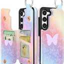 Shorogyt for Samsung Galaxy S23 Wallet Case with Card Holder - Designer PK Butterfies Pattern Kickstand Magnetic Clasp Back Flip Folio Leather Phone Cases for S23 for Women Men Girls