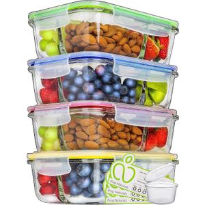 PrepNaturals 4 Pack 34 Oz Glass Meal Prep Containers - Dishwasher Microwave Freezer Oven Safe - Glass Storage Containers with Lids (Multi-Compartment)