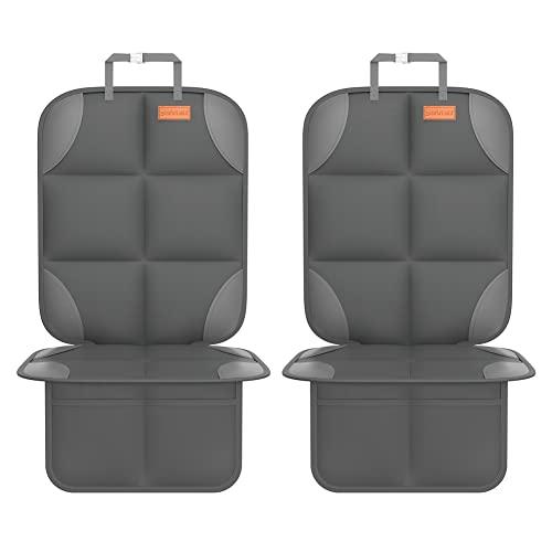 Car Seat Protector, Large Auto Protector for Child Seats with Thickest Padding and Non-Slip Backing Mesh Pockets for SUV, Sedan, Truck, Leather and Fabric - Black
