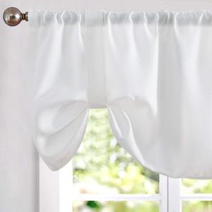 jinchan Tie Up Shade Valance Curtains Faux Linen Textured for Kitchen Window for Living Room 20 Inch Light Filtering Adjustable Tie-up Shade Farmhouse Window Valance Rod Pocket 1 Panel White