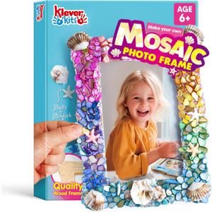 JOVA Klever Kits Mosaic Photo Frame Craft Kit, DIY Crafts for Girls 8-12 6 7 Years Old Girl Gifts Summer Activities, Make Your Own Picture Frame Mosaic Kits for Kids