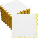 200 Pack White and Gold Paper Napkins Scalloped Cocktail Napkins White Disposable Beverage Napkins for Birthday Baby Shower Wedding Party Supplies Dinnerware Tableware Decorations