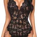 Avidlove Women Teddy Lingerie One Piece Babydoll Bodysuit Romper, X-Large, Black