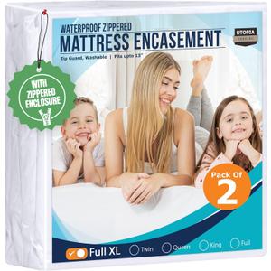Utopia Bedding Waterproof Mattress Protector Full XL Size (Pack of 2), Zippered Mattress Encasement Bed Bug and Dust Mite Proof, Absorbent Six-Sided Mattress Cover
