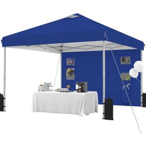 SANWAY 10x10 Pop Up Canopy Tent with Sidewall, Vendor Booth Shelter
One Push Setup, Vented Silver-Coated Top, UPF 50+ Sun Shade for Craft Fairs, Farmers Markets, Tailgating Events, Blue
