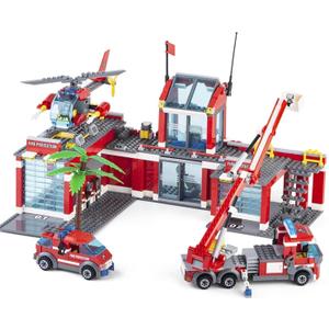 QLT QIAOLETONG City Fire Station Building Kit, 774 Pcs Building Set Including Fire Station, Fire Truck, Fire Helicopter,Fire Fighter, City Building Blocks STEM Toys Gift for Boys 6-10 Years Old.