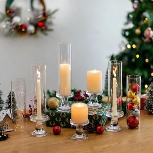 NUPTIO Hurricane Candle Holder for Centerpiece: Set of 6 Glass Candlestick Taper Holders with Open Ended Cover - Tapered Candle Stick Stand for Thanksgiving Christmas Fireplace Dining Table Decor