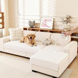 MEETSKY 100% Waterproof Sectional Couch Covers, 2 Pieces Washable L Shaped Couch Covers Sofa Blanket for Dogs,Pet Friendly Furniture Protector for Leather Sofa,Off White, XX-Large, 35"x70.9"+35"x70.9"
