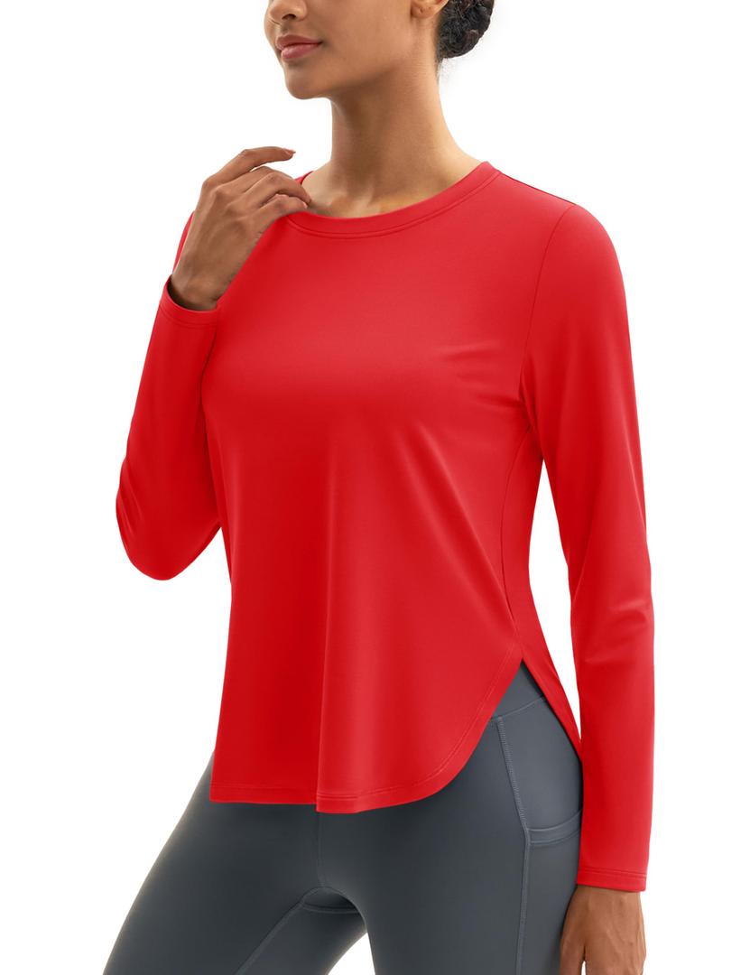 MAGCOMSEN Women's Sun Shirts UPF 80+ Long Sleeve Quick Dry Workout Tops (Red, S)