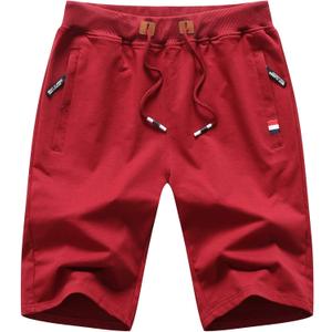 Big Boy's Casual Shorts Summer Cotton Classic Fit Elastic Waist Shorts with Zipper Pockets (8, Wine Red)