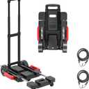 Folding Hand Truck Dolly, 220 lb Portable Utility Cart with Expandable Base, 3 Adjustable Heights, 5-Wheel Collapsible Luggage Cart with 2 Ropes for Moving, Office and Travel