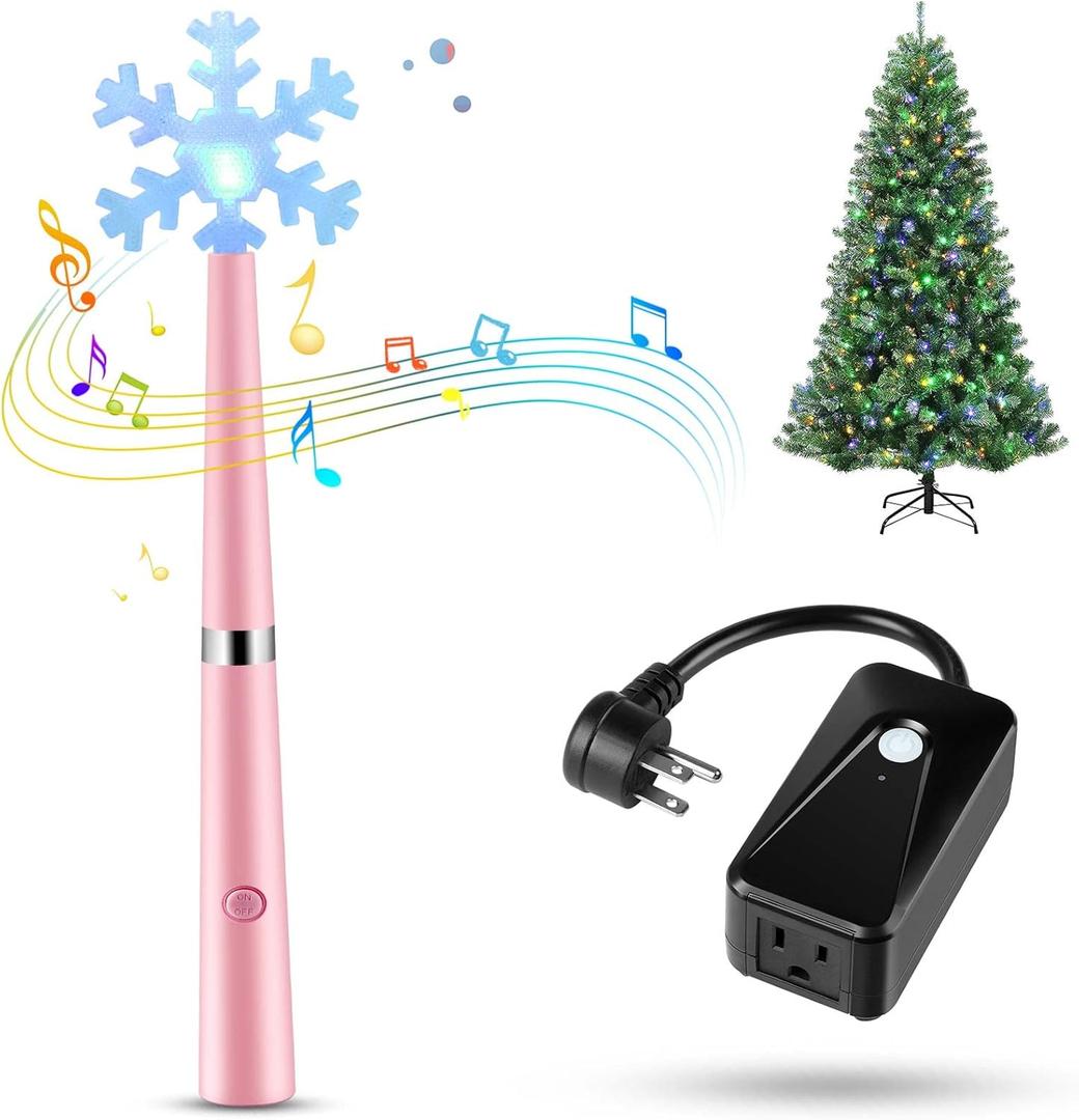 Magic Light Wand, Wireless Remote Control Outlet for Christmas String Lights and Decorations Lights, Remote Magic Wand Switch Kit with Music, Ideas for Kids/Friends/Family (Pink)